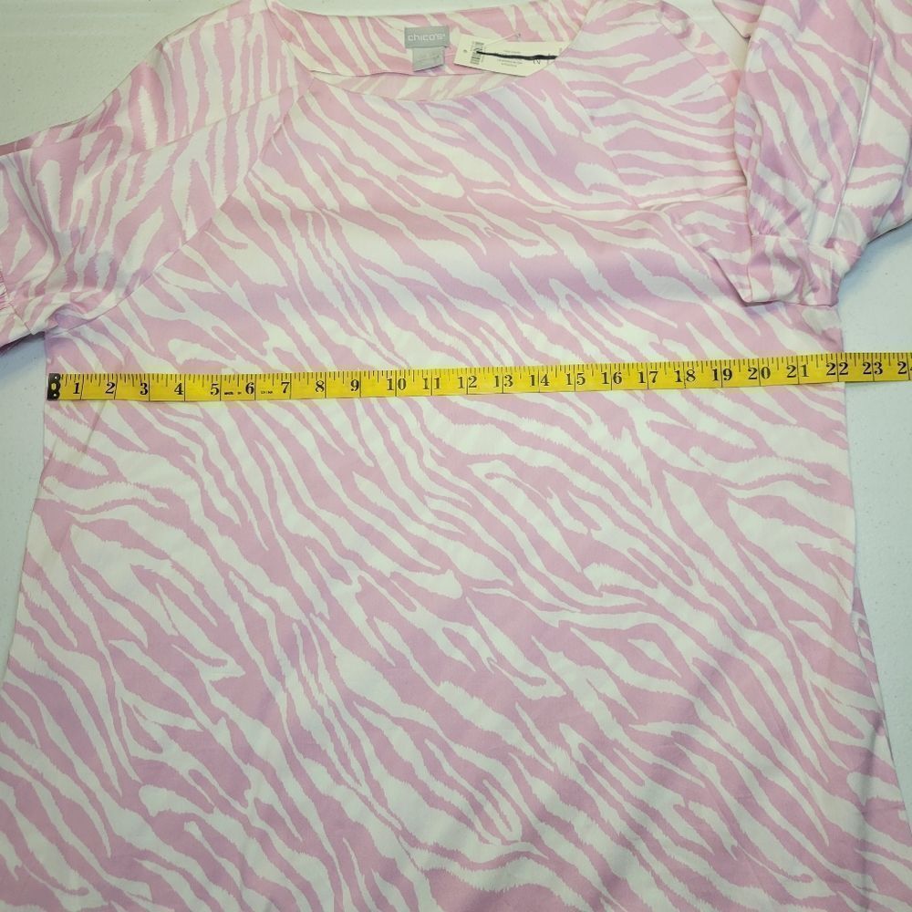 Chico's Dress Pink Zebra Print Ballon Sleeve Midi Dress Poplin Stretch NEW - Picture 13 of 16